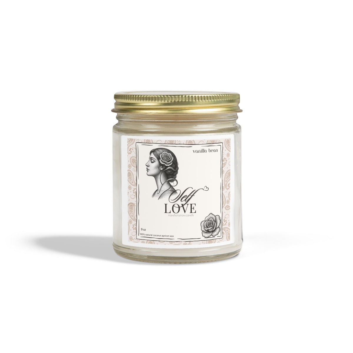 'Self Love' Manifestation Vanilla Bean Scented Candle — Coconut Apricot Wax (4oz/9oz)