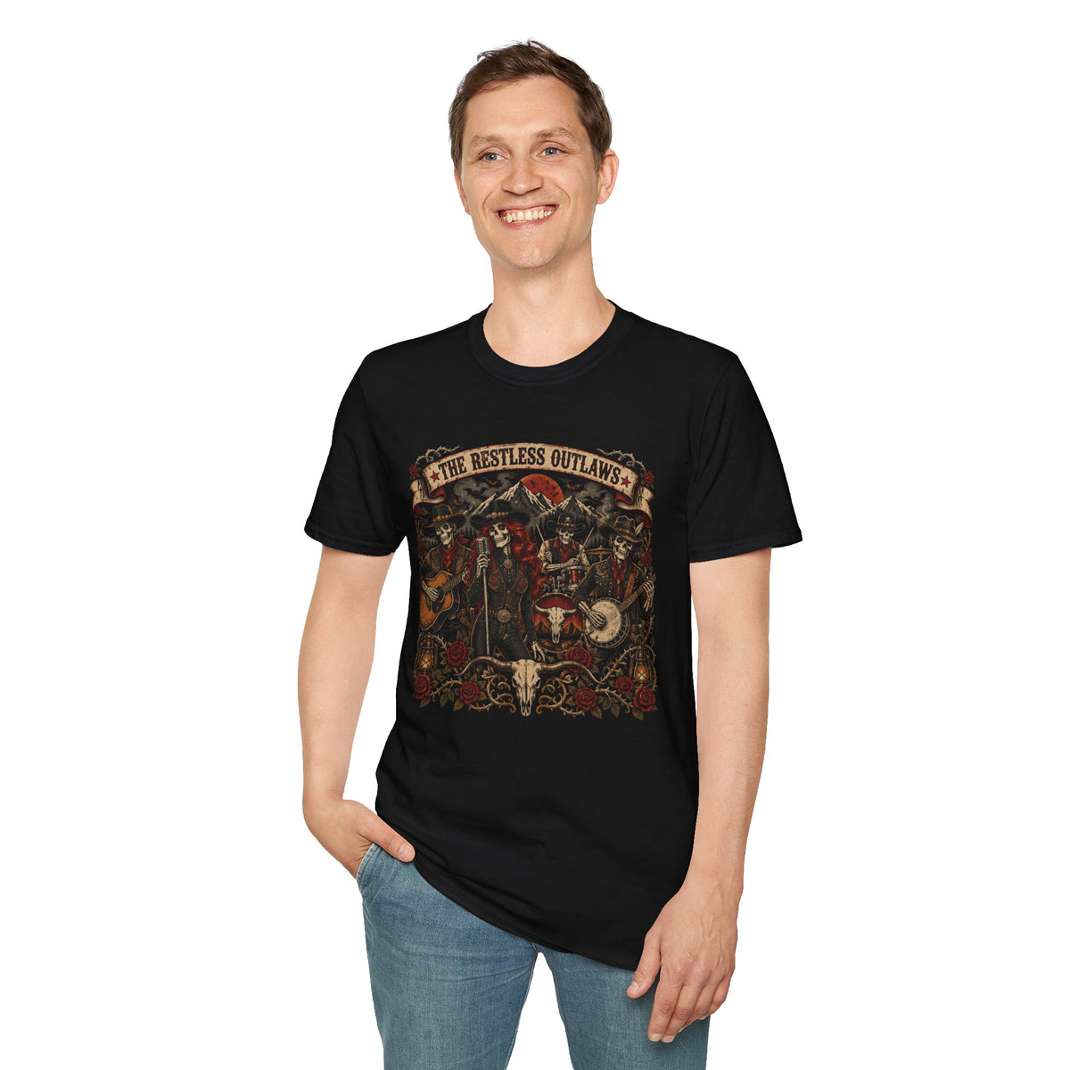 The Restless Outlaws Skeleton Band Halloween Tee | Keep’n It Real