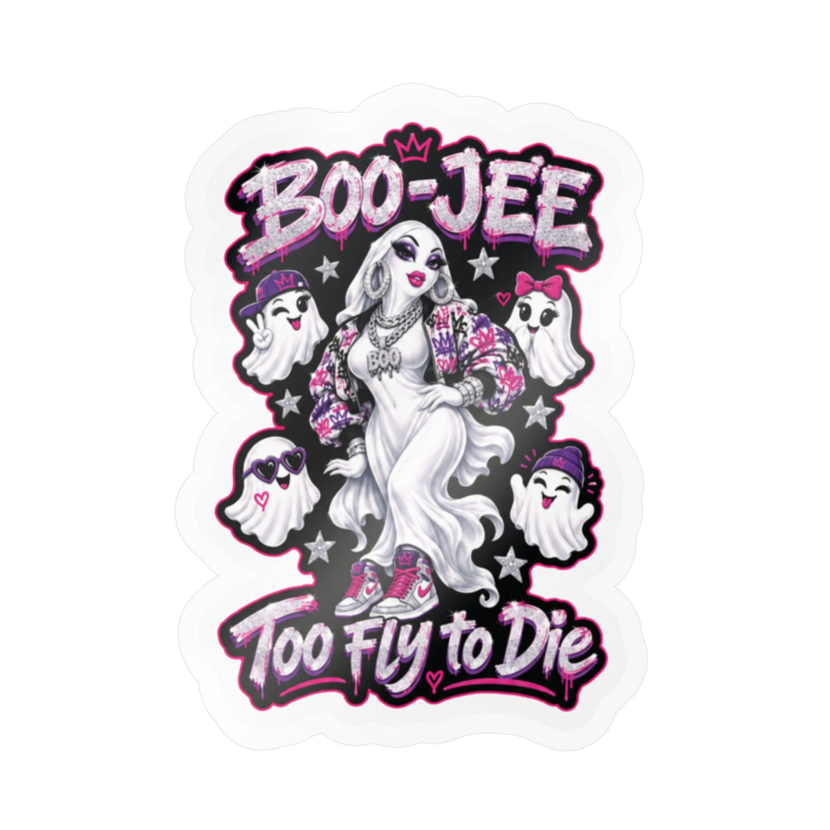 "Boo-Jee" Too Fly To  Die"  Ghost Halloween Decal Sticker- Keep'n It Real