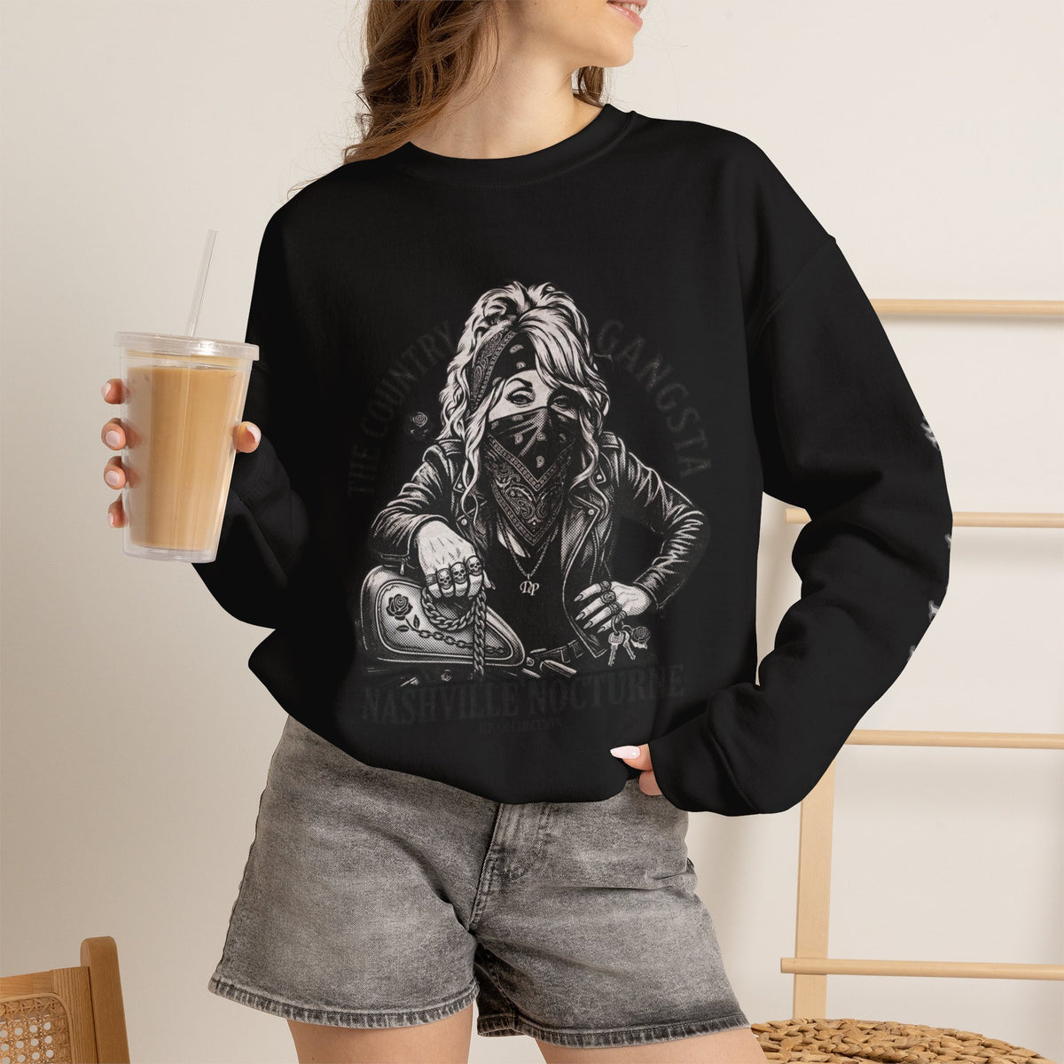 D.P. Nashville Nocturne Crewneck Sweatshirt — The Country Gangster Graphic Biker Pullover