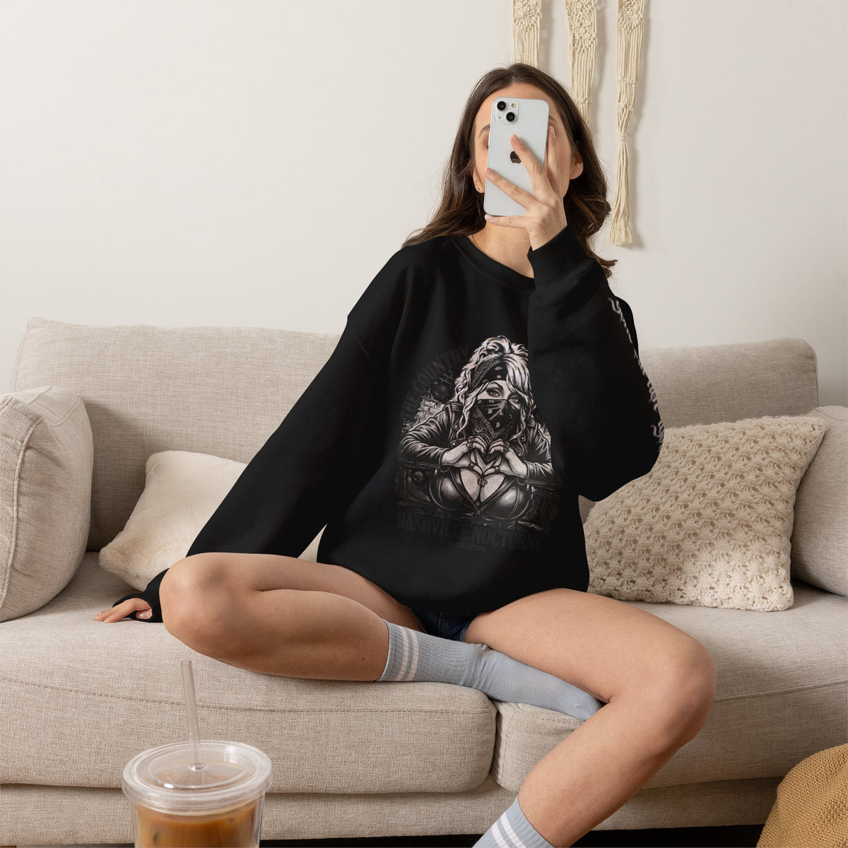 D.P. Nashville Nocturne Crewneck Sweatshirt — The Country Gangster Graphic Heart Pullover