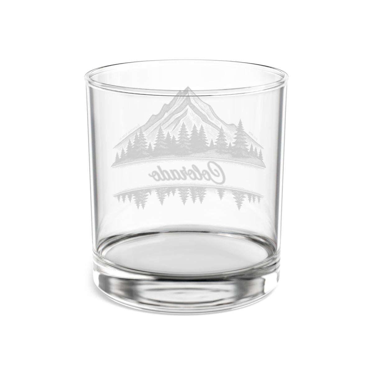 Colorado Mountain Rocks Glass — 10 oz Whiskey Tumbler with Pine Tree & Lake Engraving
