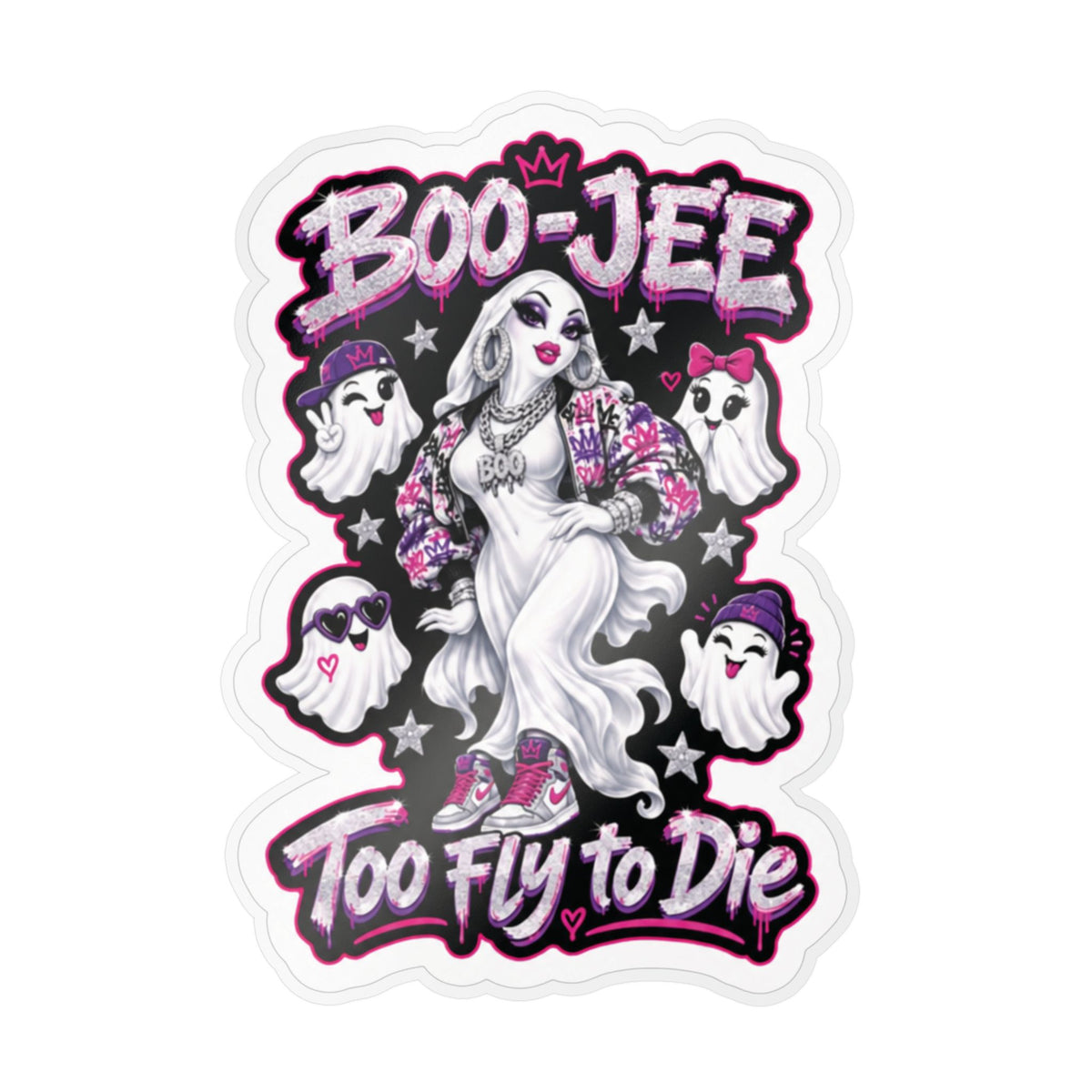 "Boo-Jee" Too Fly To  Die"  Ghost Halloween Decal Sticker- Keep'n It Real