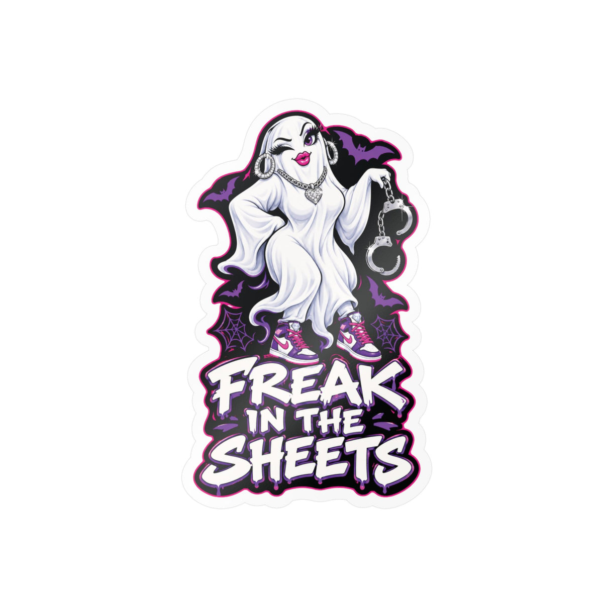 Freak In The Sheets Ghost With Handcuffs Halloween  Decal Sticker- Keep'n It Real