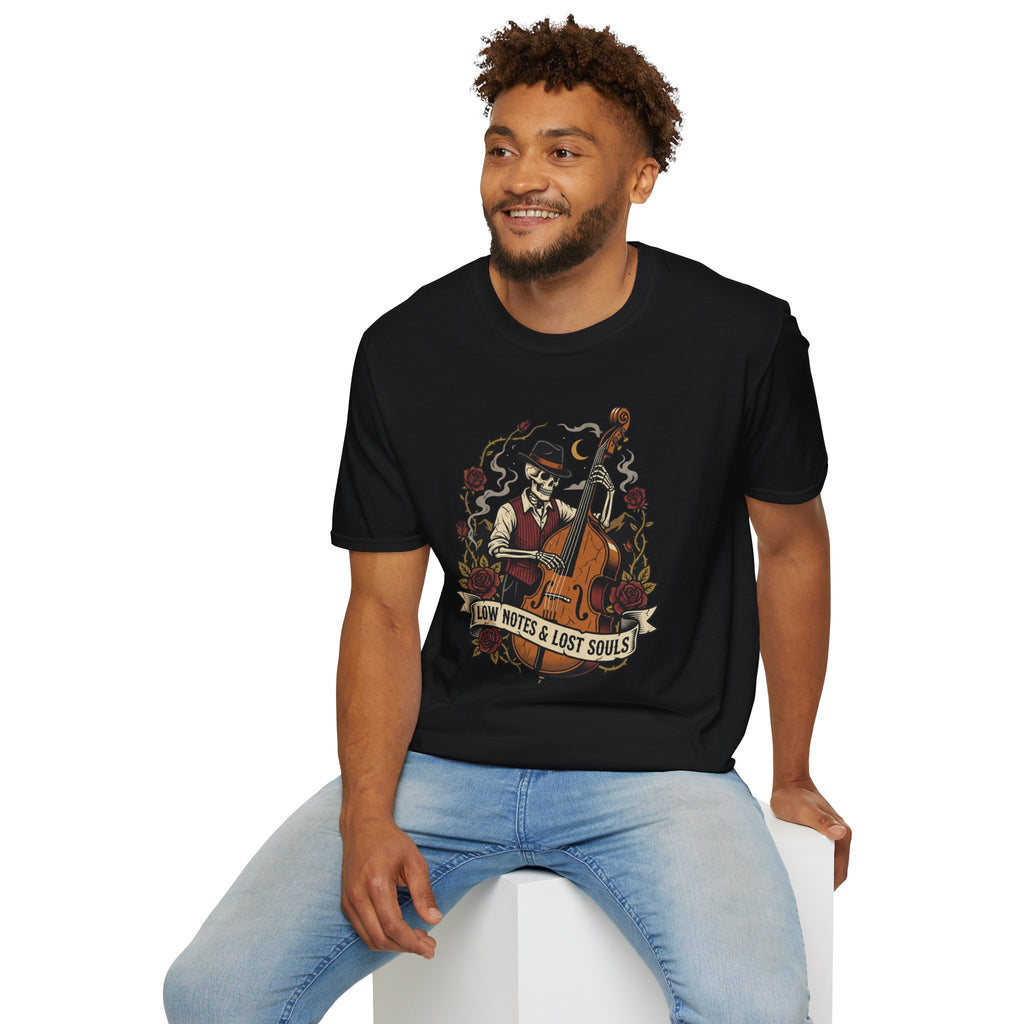 Low Notes & Lost Souls Skeleton Bassist Halloween Tee | Keep’n It Real