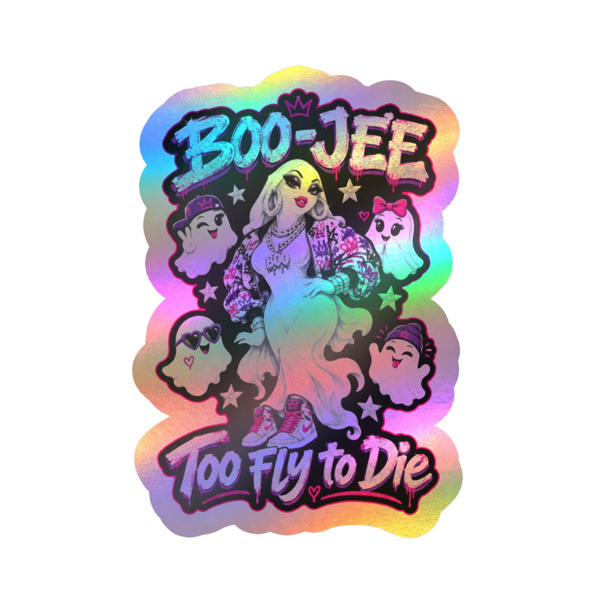 "Boo-Jee" Too Fly To  Die"  Ghost Halloween Decal Sticker- Keep'n It Real