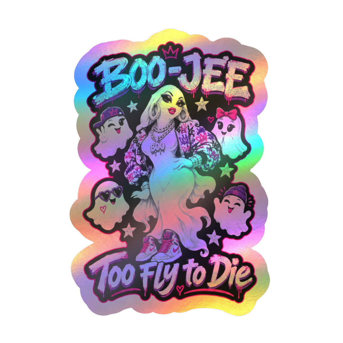 "Boo-Jee" Too Fly To  Die"  Ghost Halloween Decal Sticker- Keep'n It Real