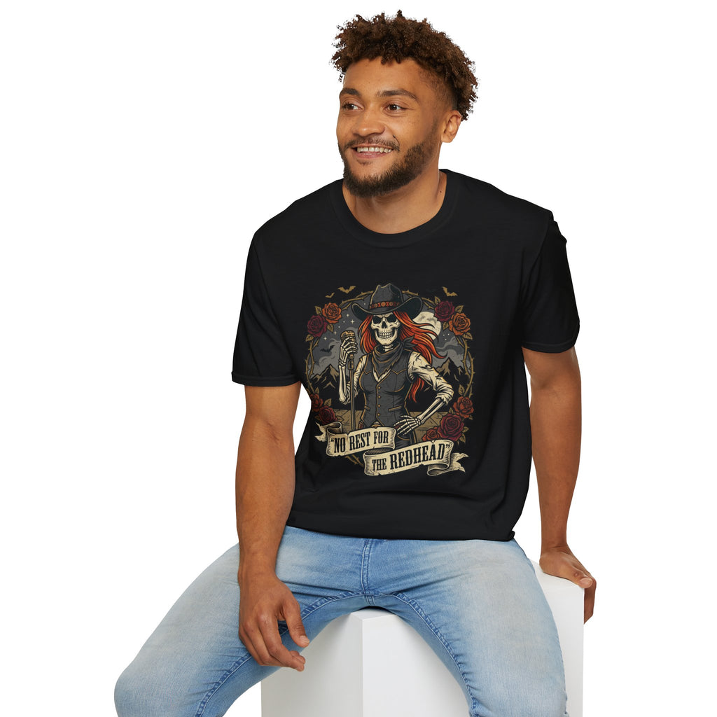 No Rest for the Redhead Skeleton Singer Halloween Tee | Keep’n It Real