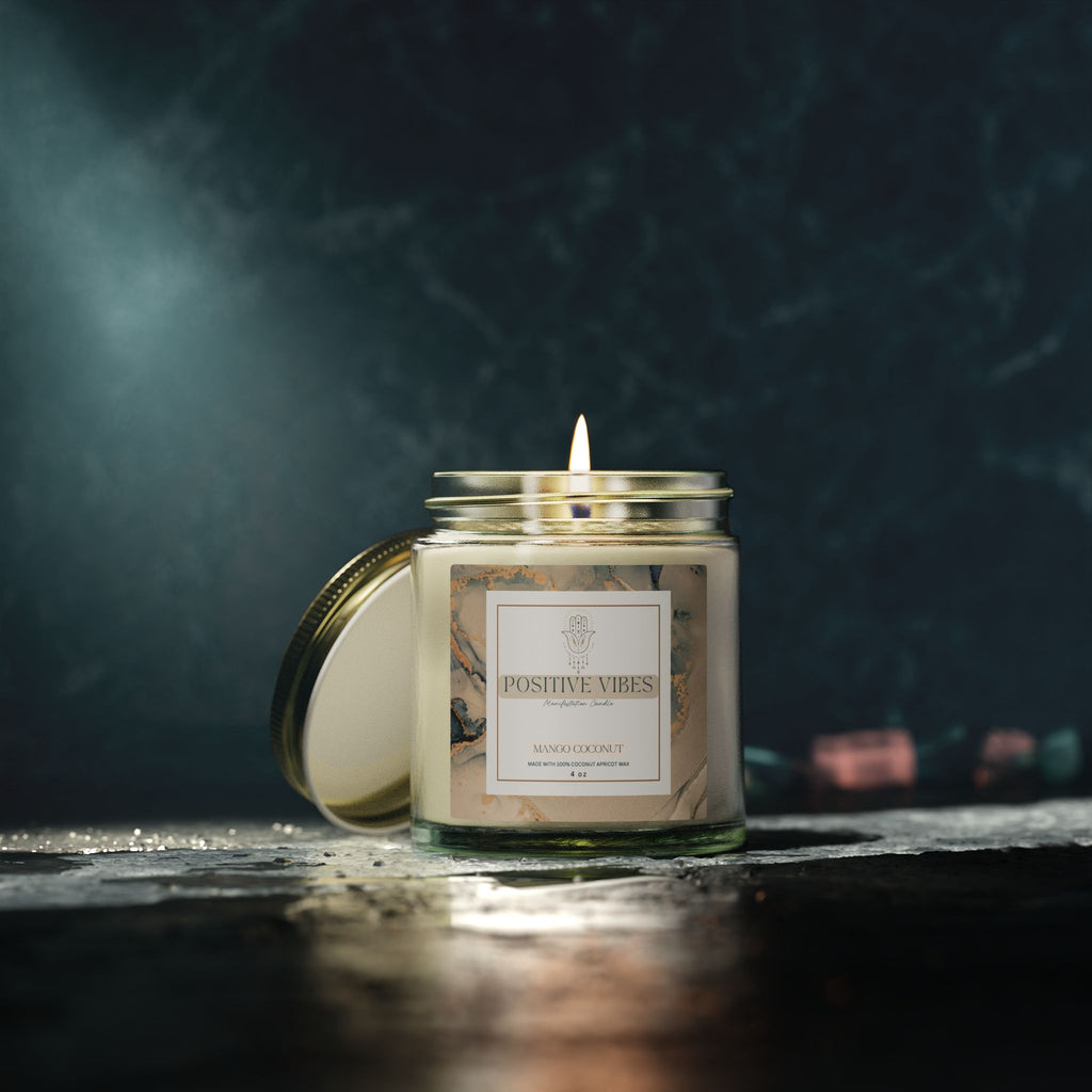 Positive Vibes Manifestation Candle, Mango Coconut Scented Candles, Coconut Apricot Wax (4oz, 9oz)