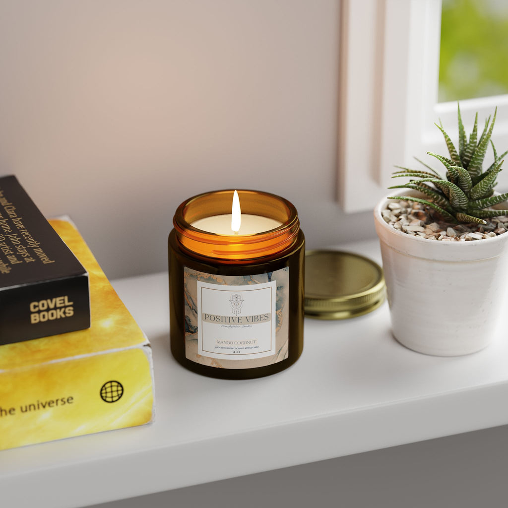 Positive Vibes Manifestation Candle, Mango Coconut Scented Candles, Coconut Apricot Wax (4oz, 9oz)