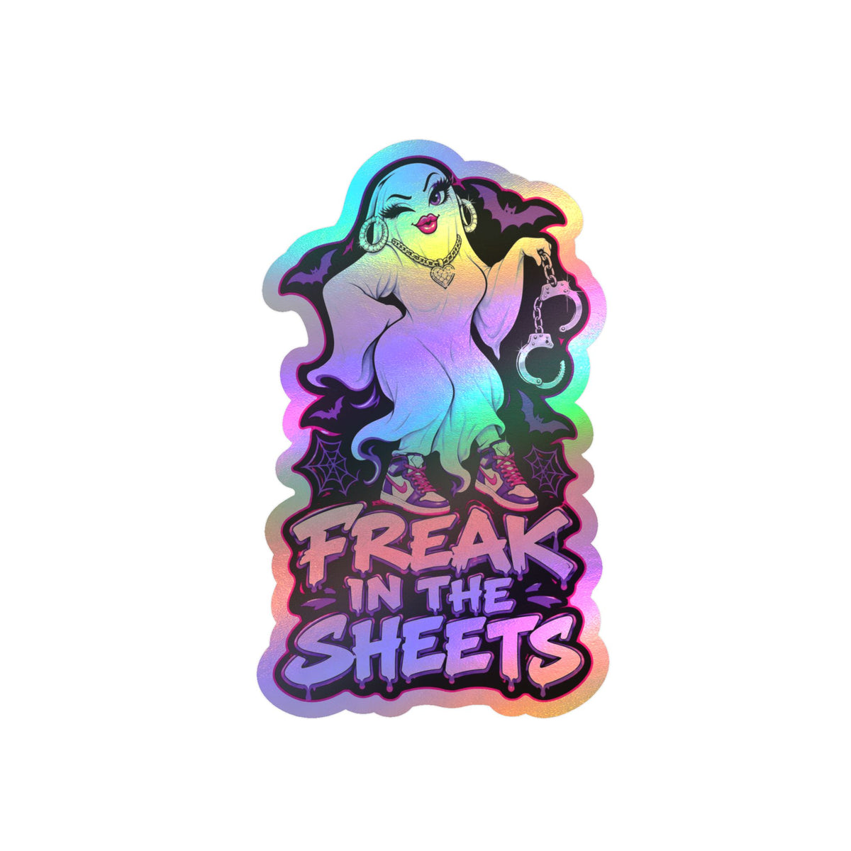 Freak In The Sheets Ghost With Handcuffs Halloween  Decal Sticker- Keep'n It Real