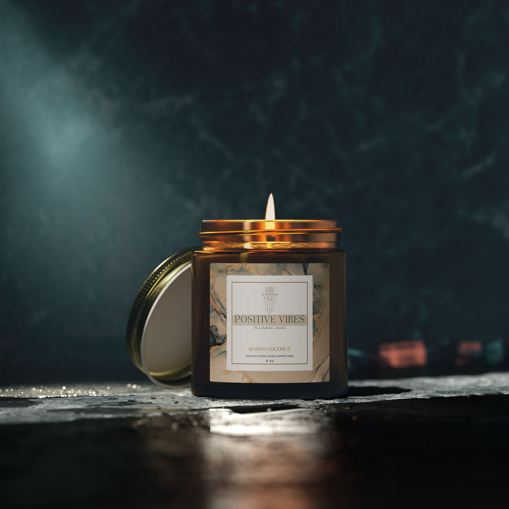 Positive Vibes Manifestation Candle, Mango Coconut Scented Candles, Coconut Apricot Wax (4oz, 9oz)