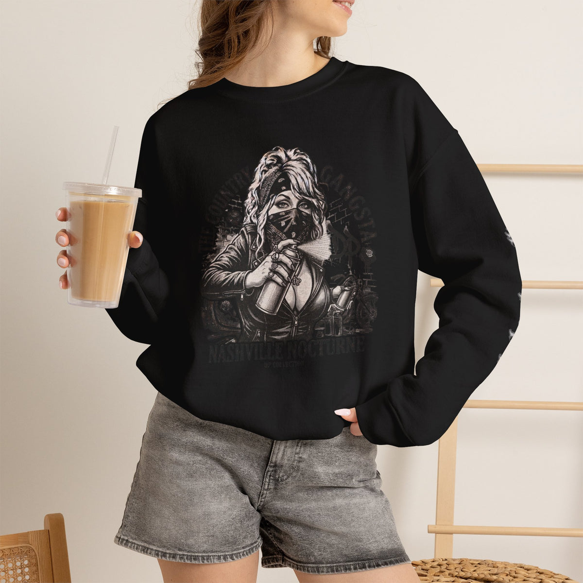 D.P. Nashville Nocturne Crewneck Sweatshirt — The Country Gangster Graphic Spray Painting Pullover
