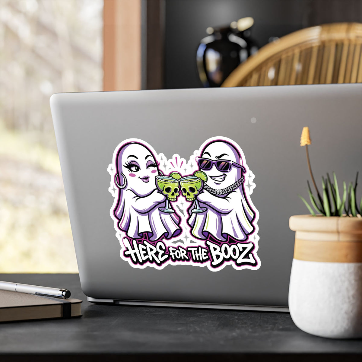 Here for the Booz Ghost Halloween Decal Sticker- Keep'n It Real