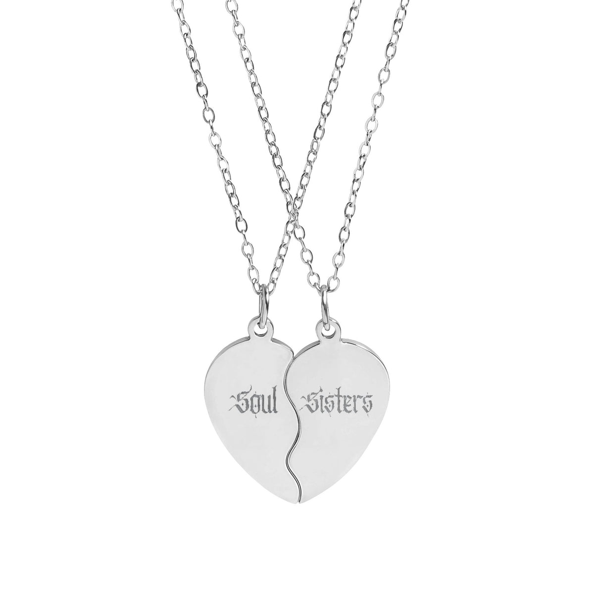 Soul Sisters Engraved Break-Apart Heart Necklace Set — Best Friend Split Pendant