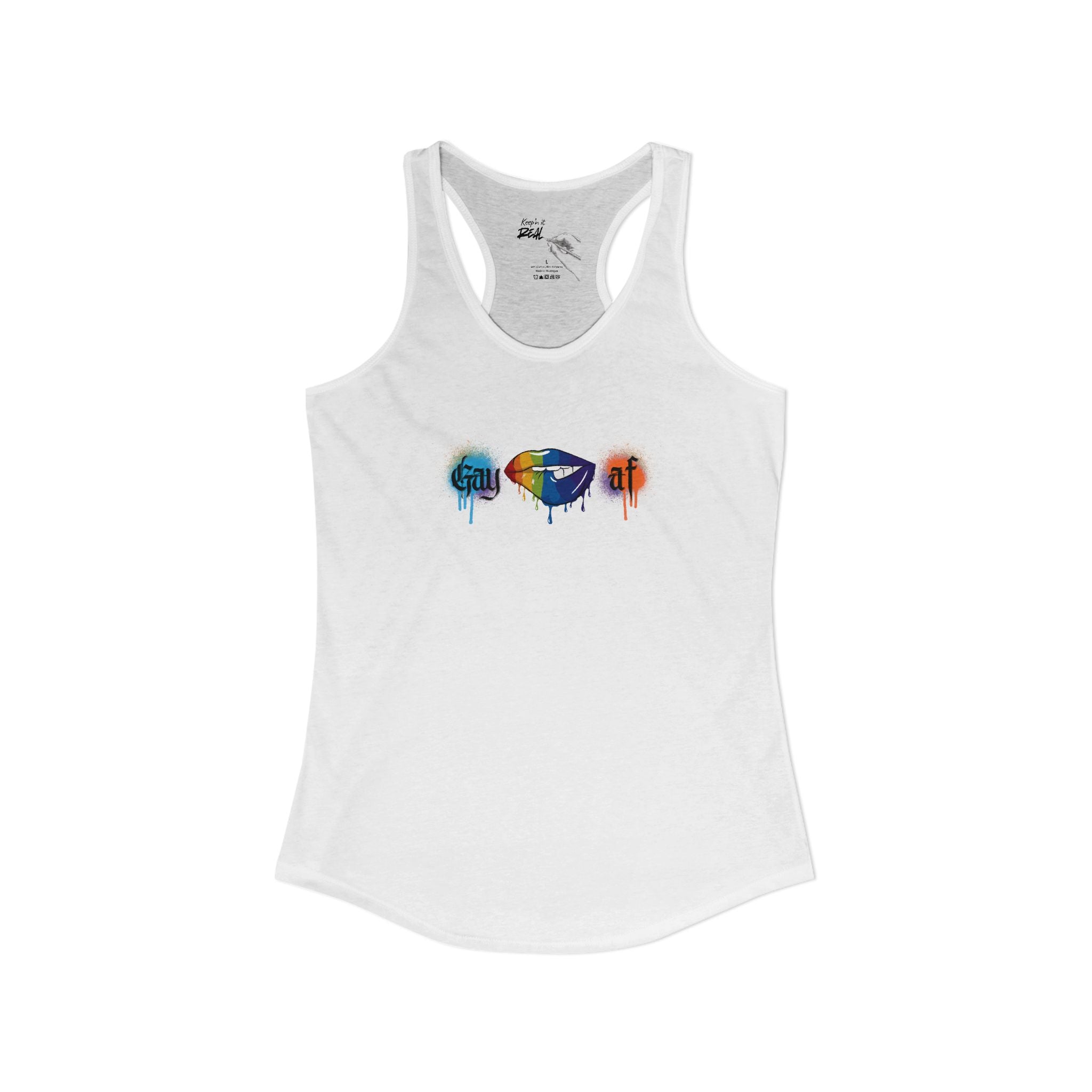 "Gay AF" Paint Splatter Goth Lettering Racerback Tank