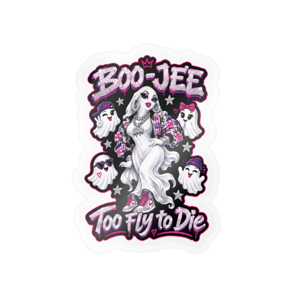 "Boo-Jee" Too Fly To  Die"  Ghost Halloween Decal Sticker- Keep'n It Real