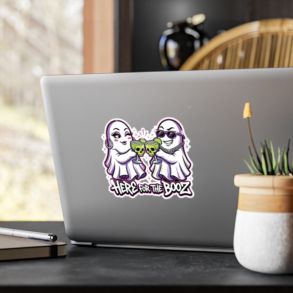 Here for the Booz Ghost Halloween Decal Sticker- Keep'n It Real