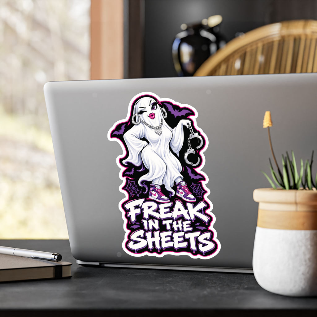 Freak In The Sheets Ghost With Handcuffs Halloween  Decal Sticker- Keep'n It Real