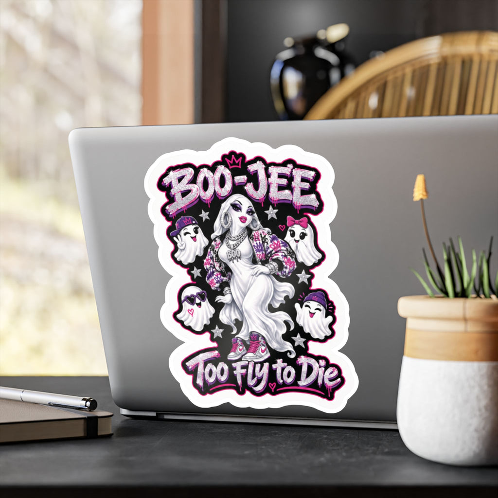 "Boo-Jee" Too Fly To  Die"  Ghost Halloween Decal Sticker- Keep'n It Real