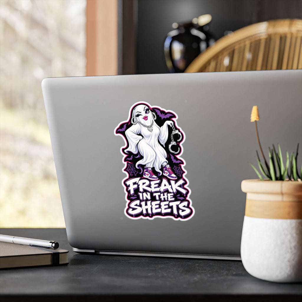 Freak In The Sheets Ghost With Handcuffs Halloween  Decal Sticker- Keep'n It Real