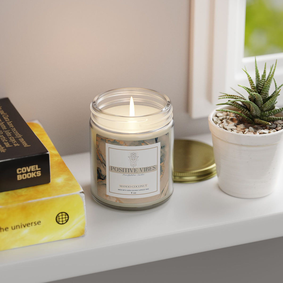 Positive Vibes Manifestation Candle, Mango Coconut Scented Candles, Coconut Apricot Wax (4oz, 9oz)