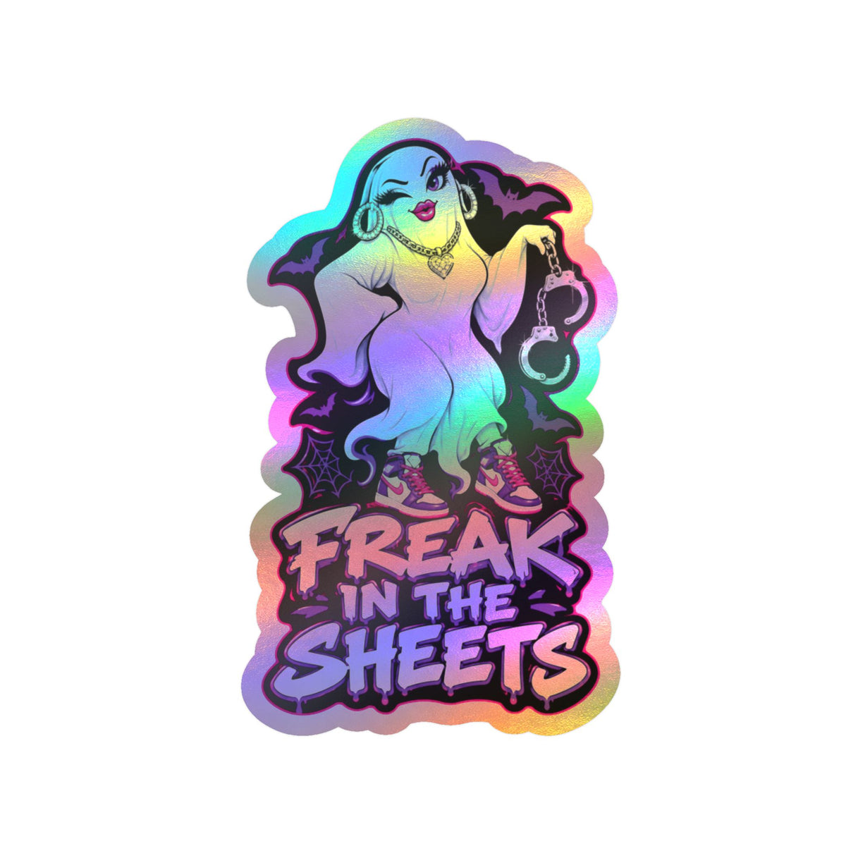 Freak In The Sheets Ghost With Handcuffs Halloween  Decal Sticker- Keep'n It Real