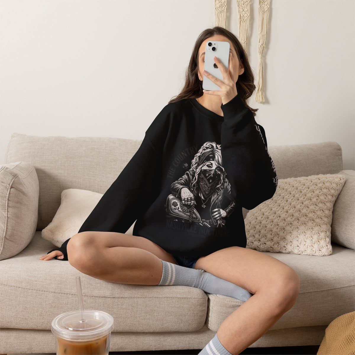 D.P. Nashville Nocturne Crewneck Sweatshirt — The Country Gangster Graphic Biker Pullover