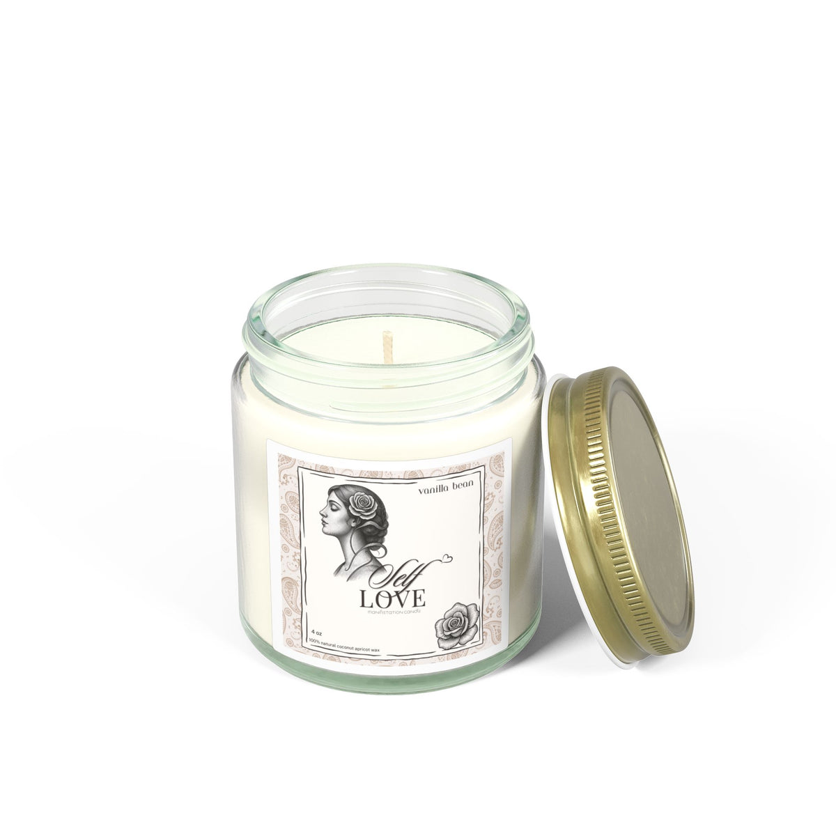 'Self Love' Manifestation Vanilla Bean Scented Candle — Coconut Apricot Wax (4oz/9oz)