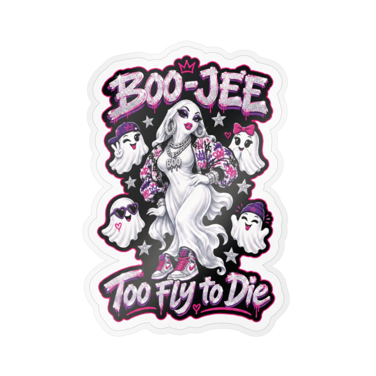 "Boo-Jee" Too Fly To  Die"  Ghost Halloween Decal Sticker- Keep'n It Real