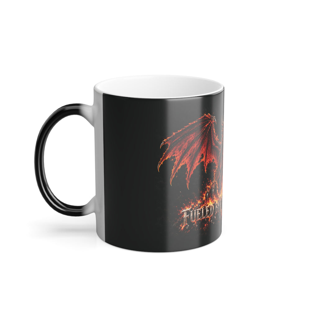 Fueled By Caffine & Chaos- Dragon Color Changing Mug — 11oz Heat-Reactive Halloween Coffee Cup | Keep'n it Real