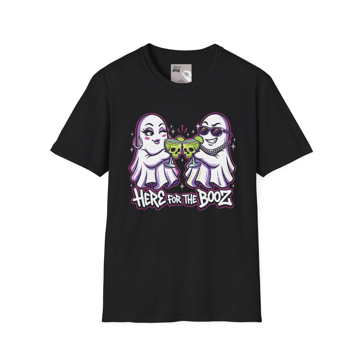 Here for the Booz | Ghost Happy Hour Halloween Tee | Keep’n It Real