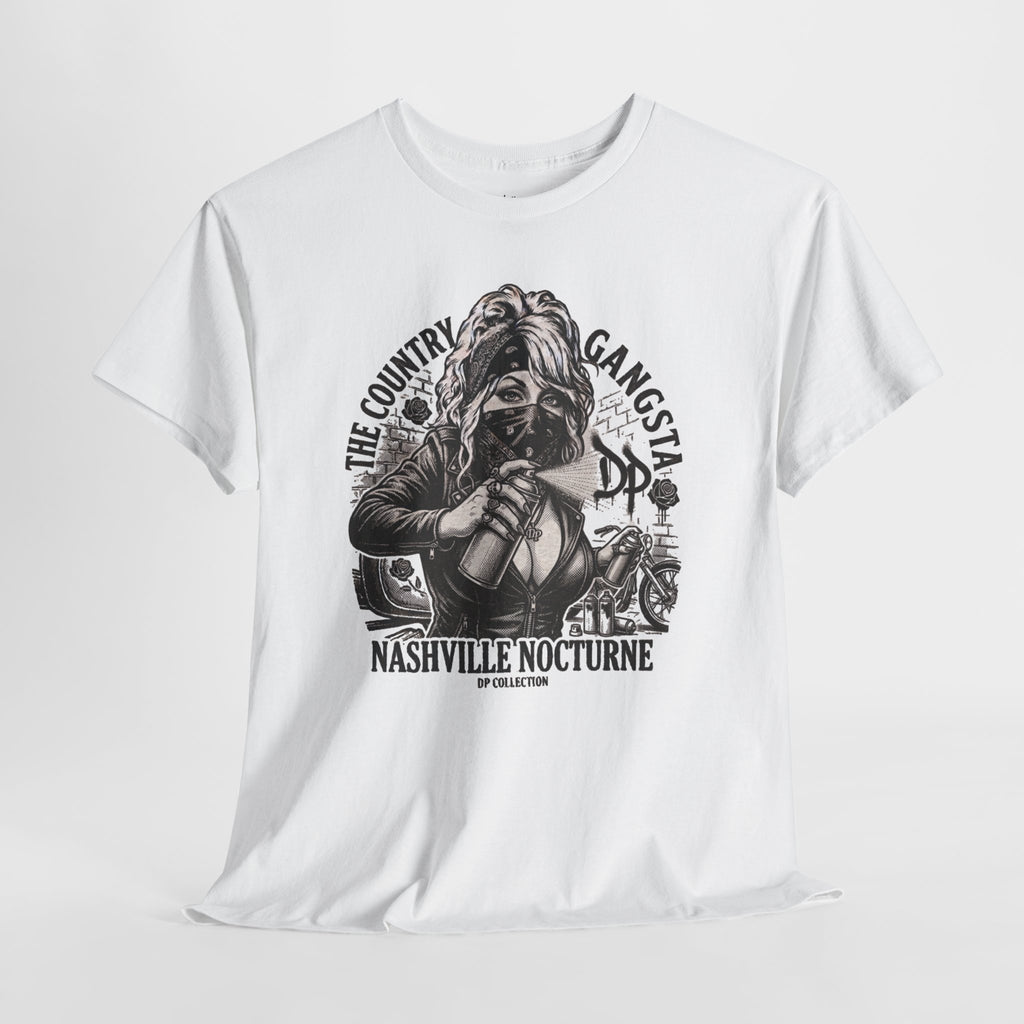 D.P. Collection Country Gangsta Spray Painting Tee — "Nashville Nocturne" Graphic Shirt (Back: Gone But Not Forgotten)