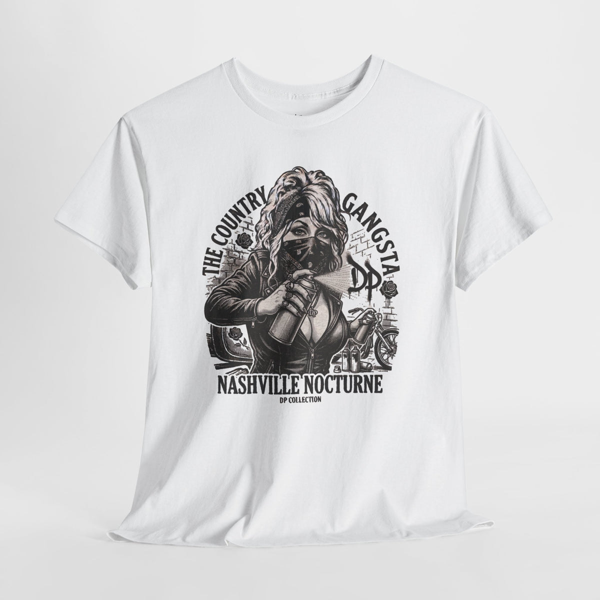 D.P. Collection Country Gangsta Spray Painting Tee — "Nashville Nocturne" Graphic Shirt (Back: Gone But Not Forgotten)