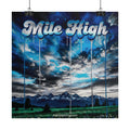 Rolled Poster — "Mile High" Mountain Sky Art Print (Blue Landscape, Drip Lettering)