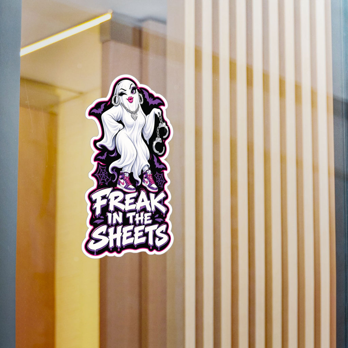 Freak In The Sheets Ghost With Handcuffs Halloween  Decal Sticker- Keep'n It Real