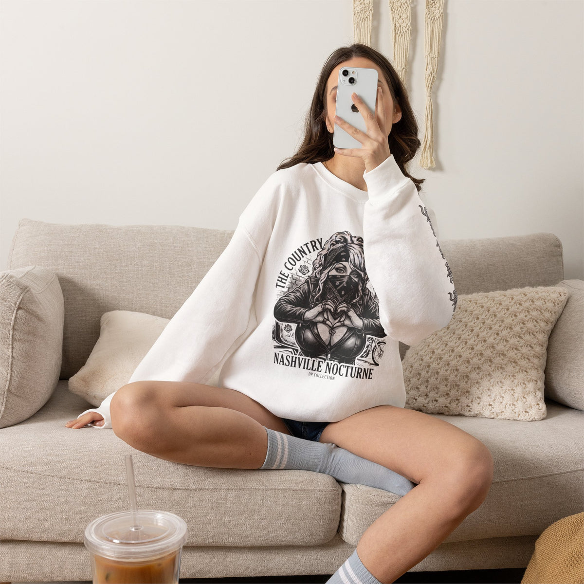 D.P. Nashville Nocturne Crewneck Sweatshirt — The Country Gangster Graphic Heart Pullover