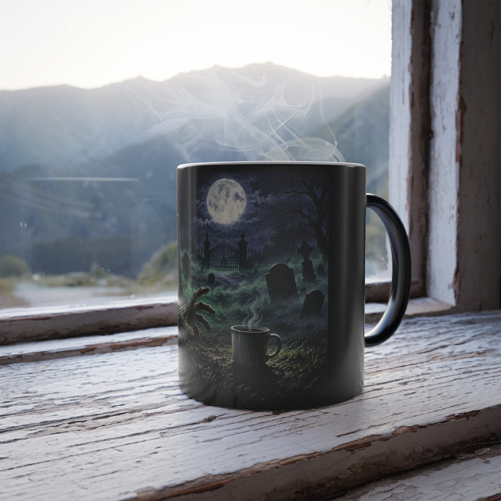 Color-Changing Zombie Graveyard Mug — 11oz Heat-Reactive Halloween Coffee Cup