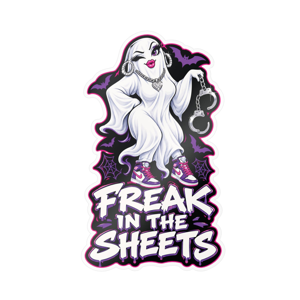 Freak In The Sheets Ghost With Handcuffs Halloween  Decal Sticker- Keep'n It Real