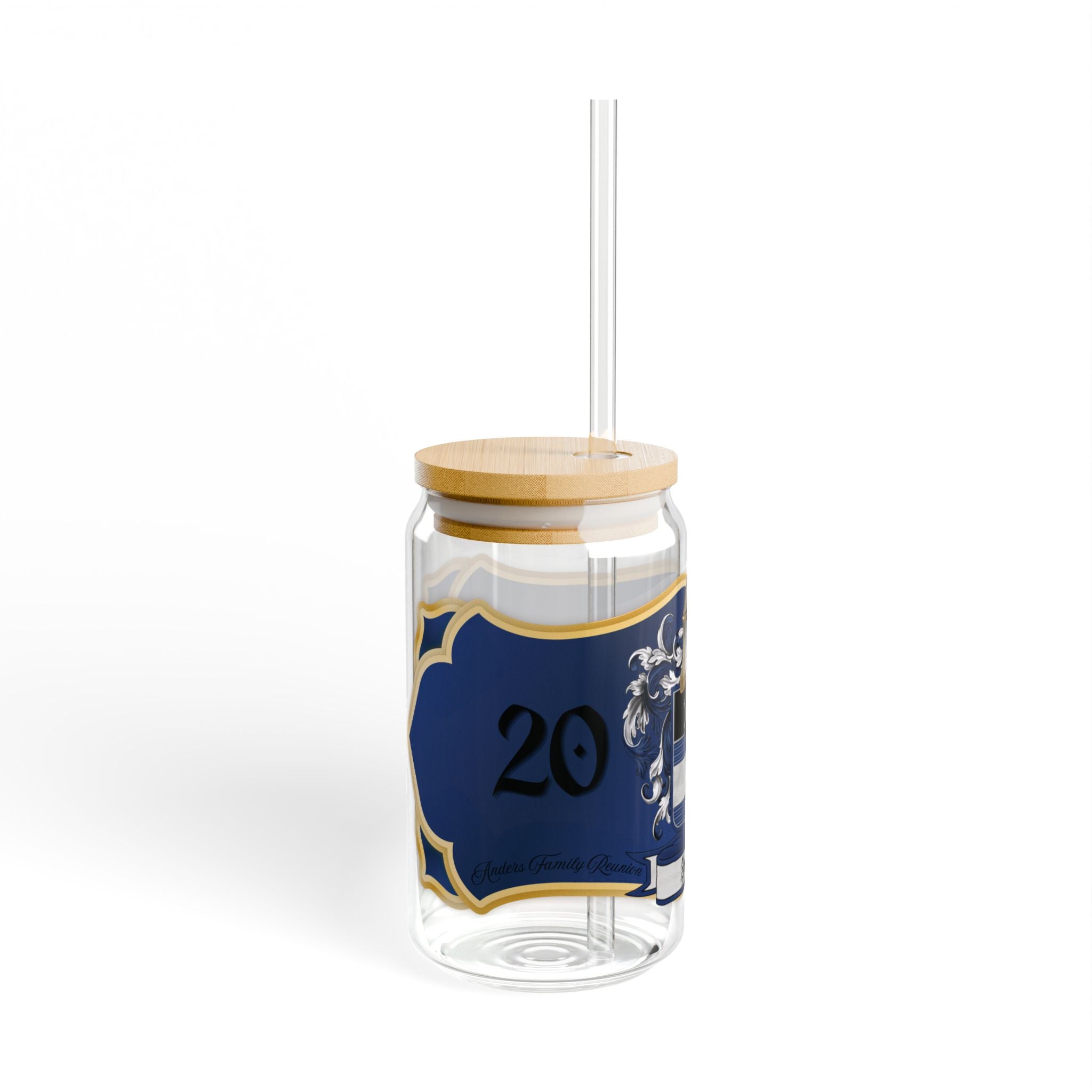 Anders Family Crest 16oz Glass Sipper with Bamboo Lid
