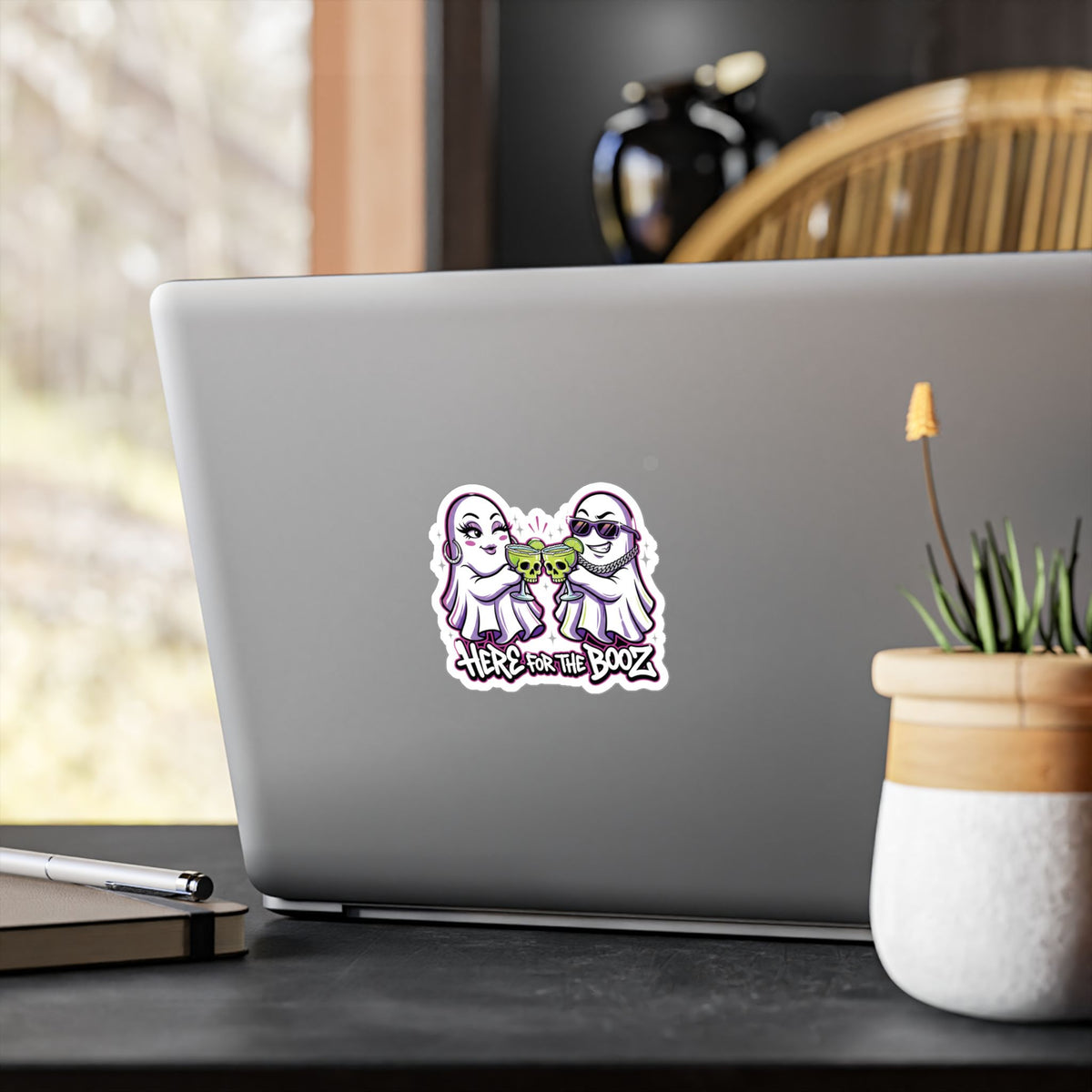 Here for the Booz Ghost Halloween Decal Sticker- Keep'n It Real