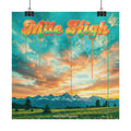 Rolled Poster -Mile High Mountain Sunset — Retro Drip Typography Wall Art