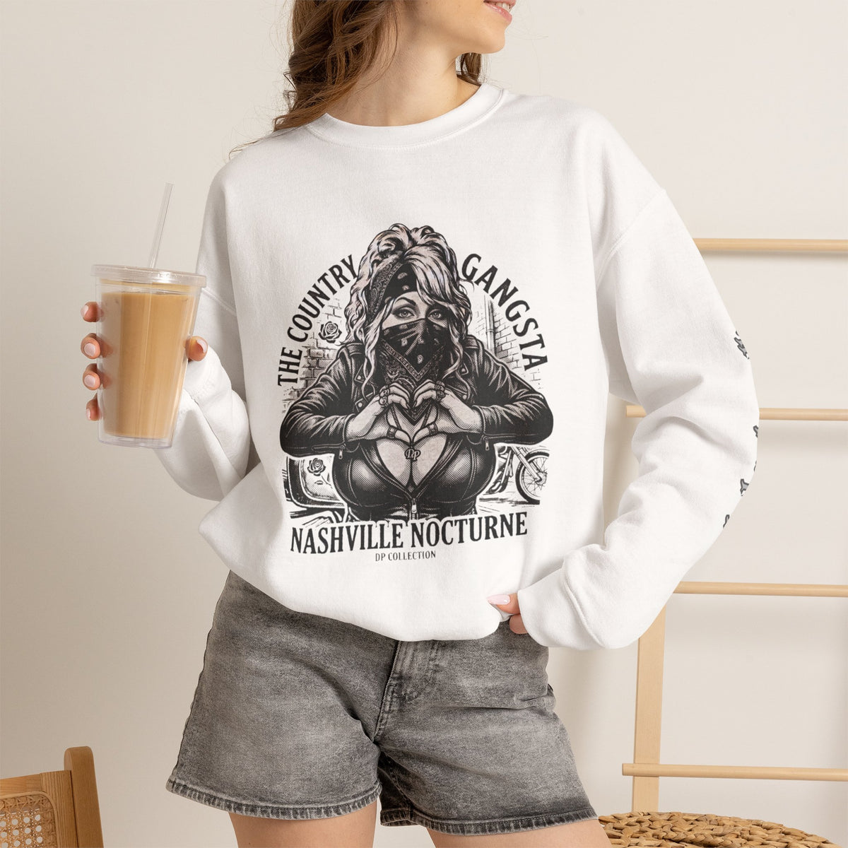 D.P. Nashville Nocturne Crewneck Sweatshirt — The Country Gangster Graphic Heart Pullover