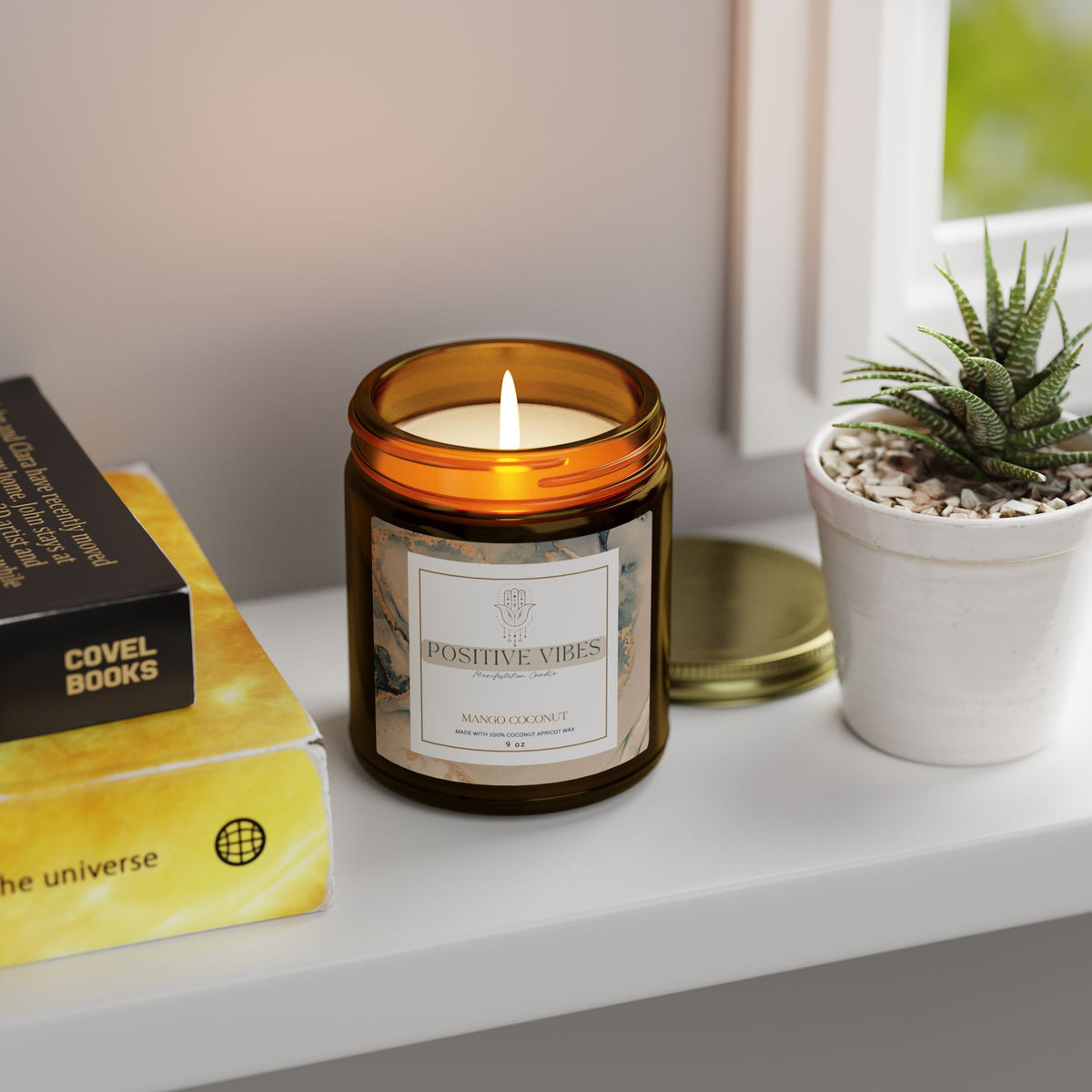 Positive Vibes Manifestation Candle, Mango Coconut Scented Candles, Coconut Apricot Wax (4oz, 9oz)