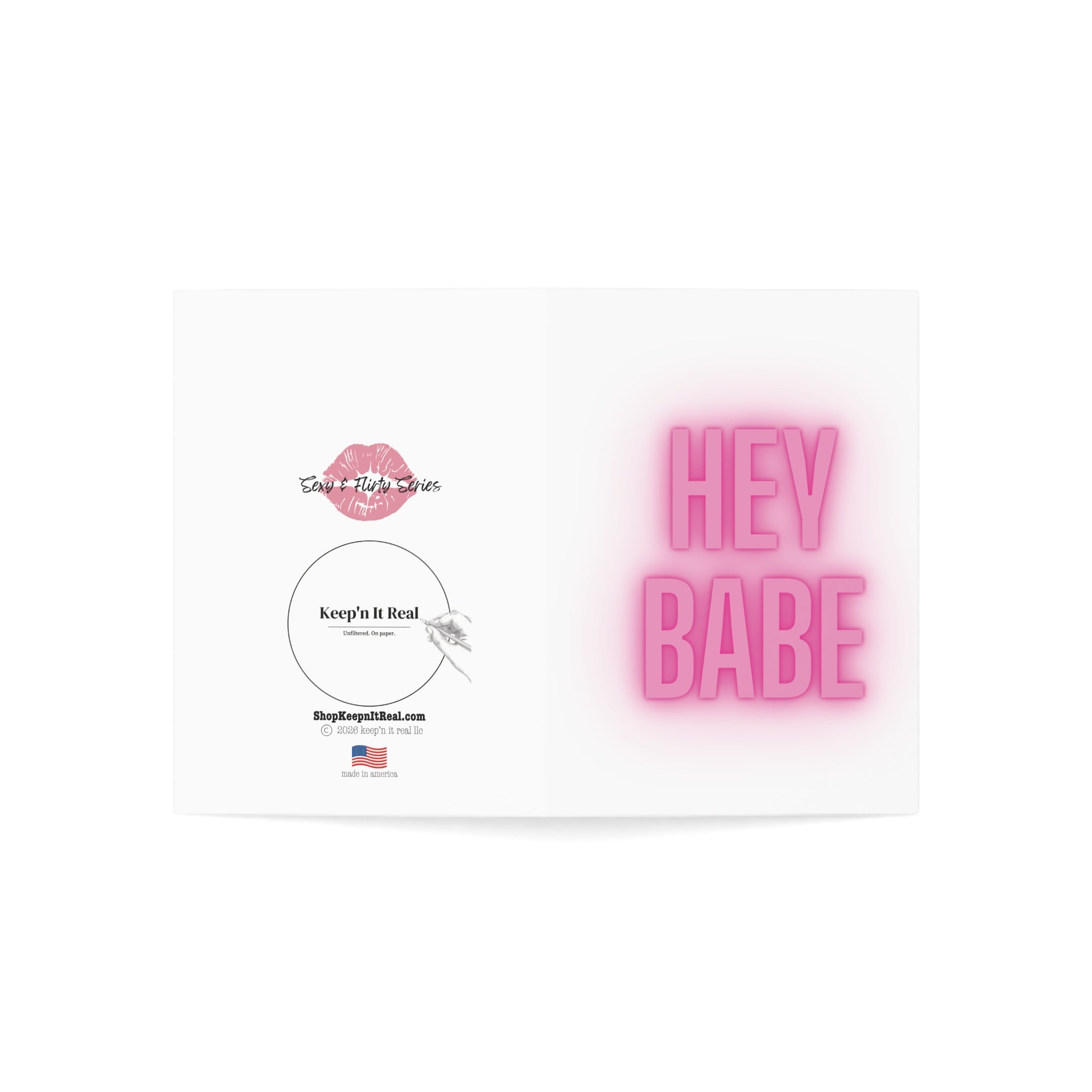 Greeting Card — 'HEY BABE' Pink Neon Love Note (Single or Bulk Packs)