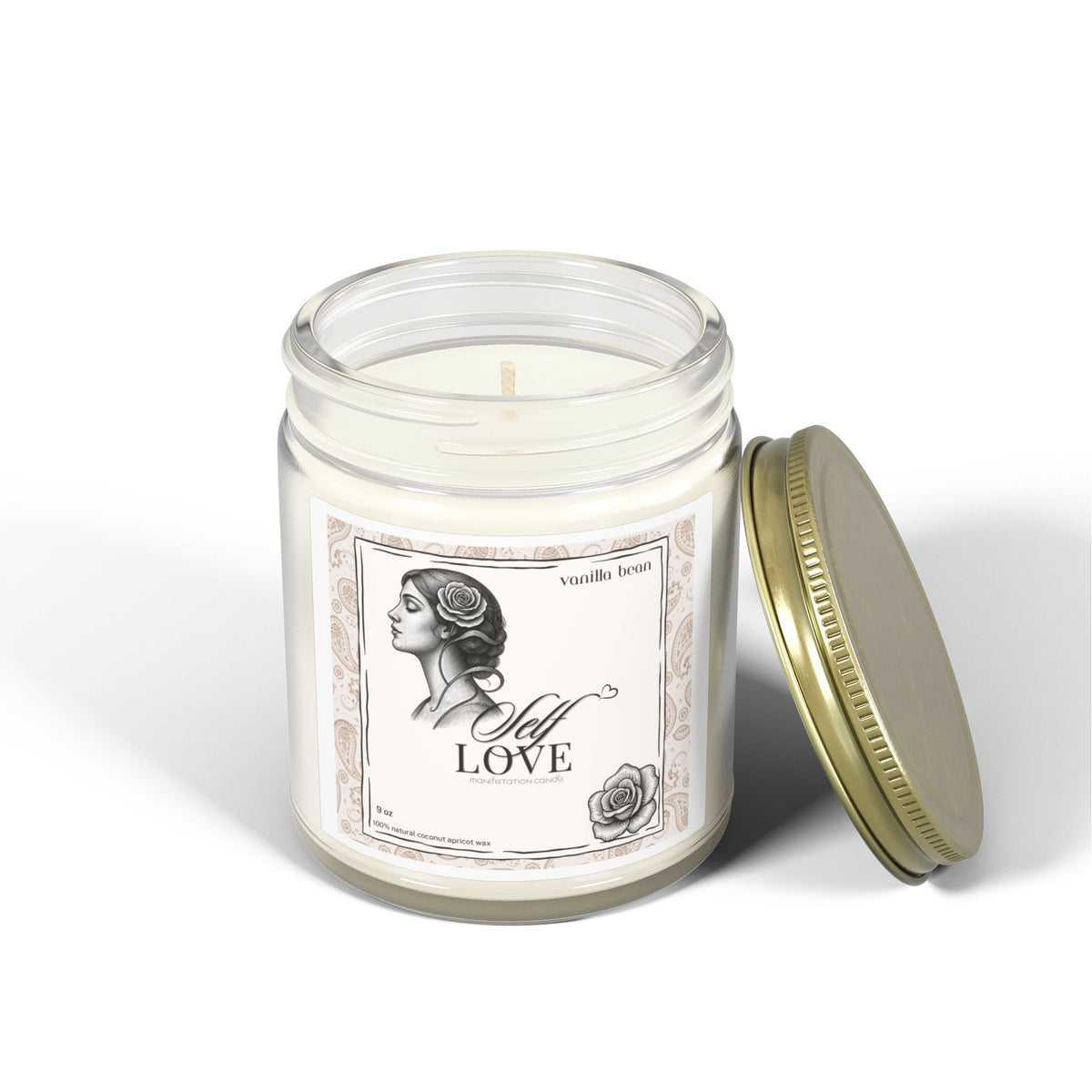 'Self Love' Manifestation Vanilla Bean Scented Candle — Coconut Apricot Wax (4oz/9oz)