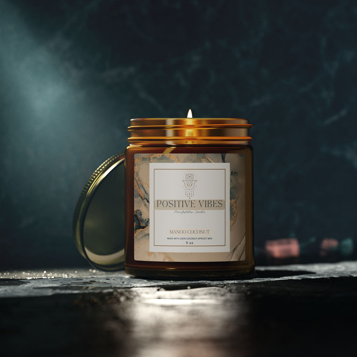 Positive Vibes Manifestation Candle, Mango Coconut Scented Candles, Coconut Apricot Wax (4oz, 9oz)