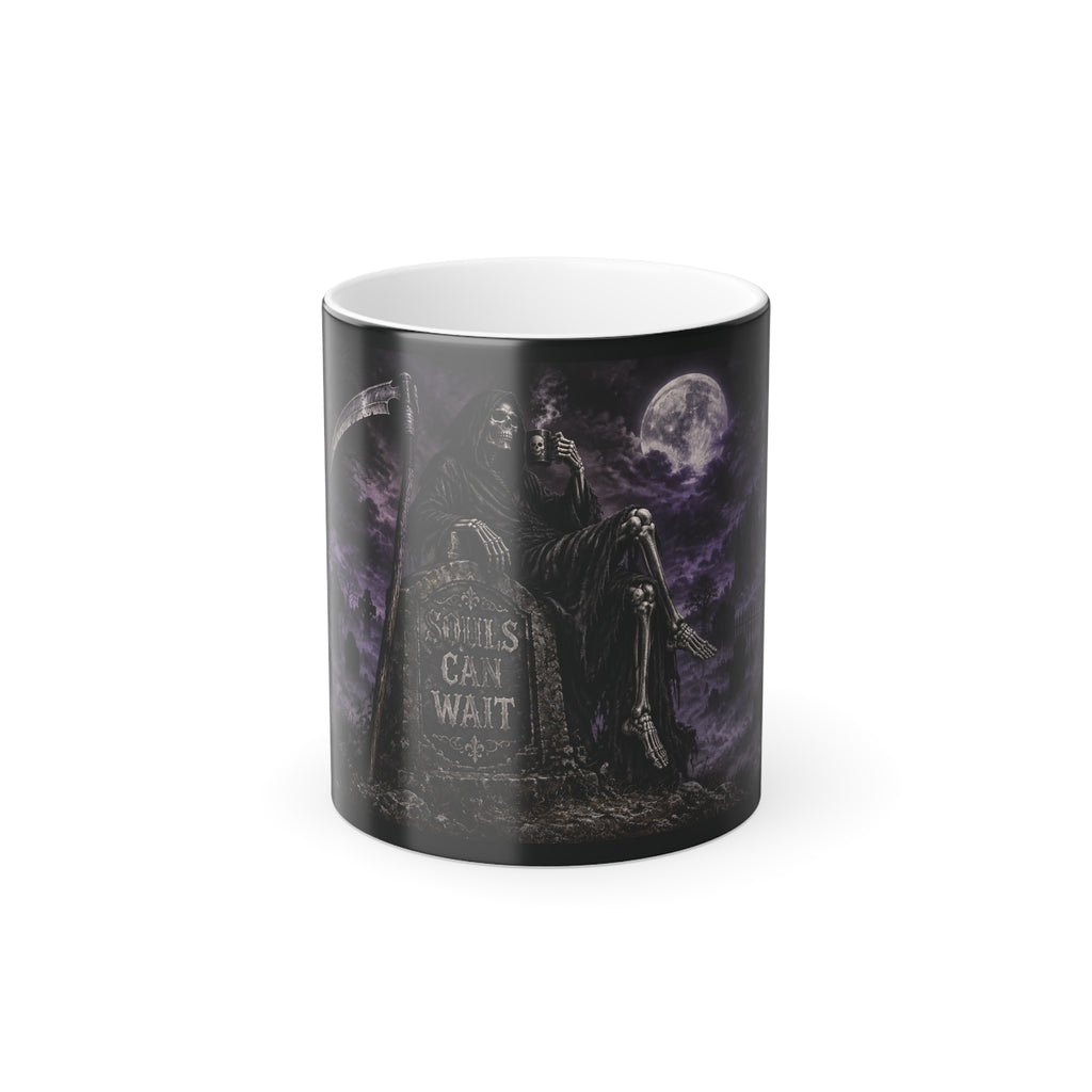 Souls Can Wait -Grim Reaper Color Changing Mug — 11oz Heat-Reactive Halloween Coffee Cup | Keep'n it Real