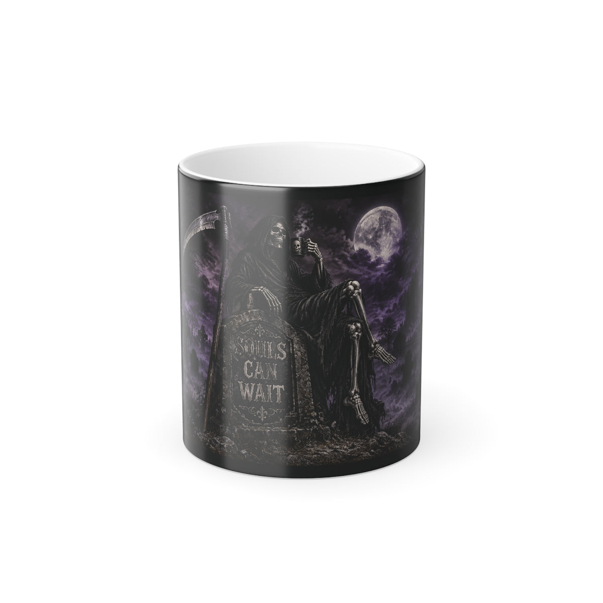 Souls Can Wait -Grim Reaper Color Changing Mug — 11oz Heat-Reactive Halloween Coffee Cup | Keep'n it Real