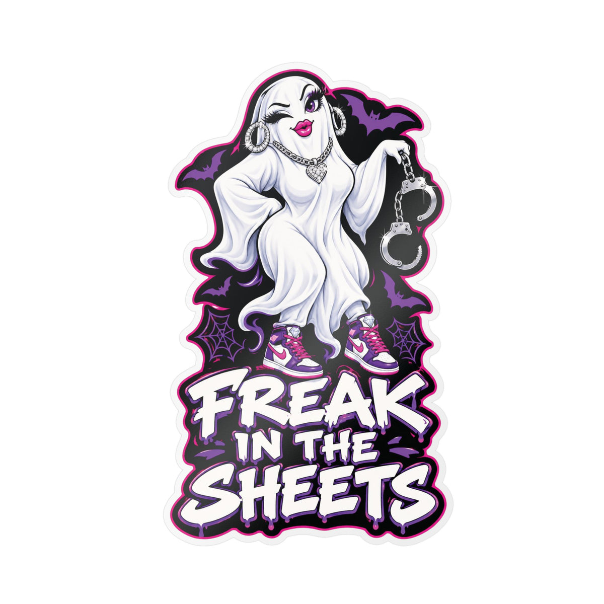 Freak In The Sheets Ghost With Handcuffs Halloween  Decal Sticker- Keep'n It Real